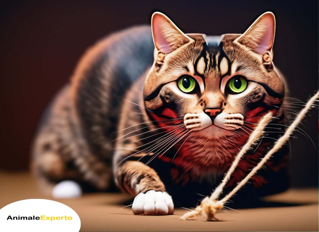 cat in a hunting stance, showcasing its natural instincts and skills development through playful activities